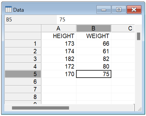 MedCalc elektronik tablo penceresi